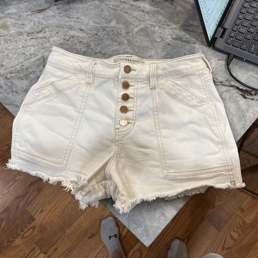 Liverpool Los Angeles Christine Hi- Rise Cream Denim Shorts- 4/27